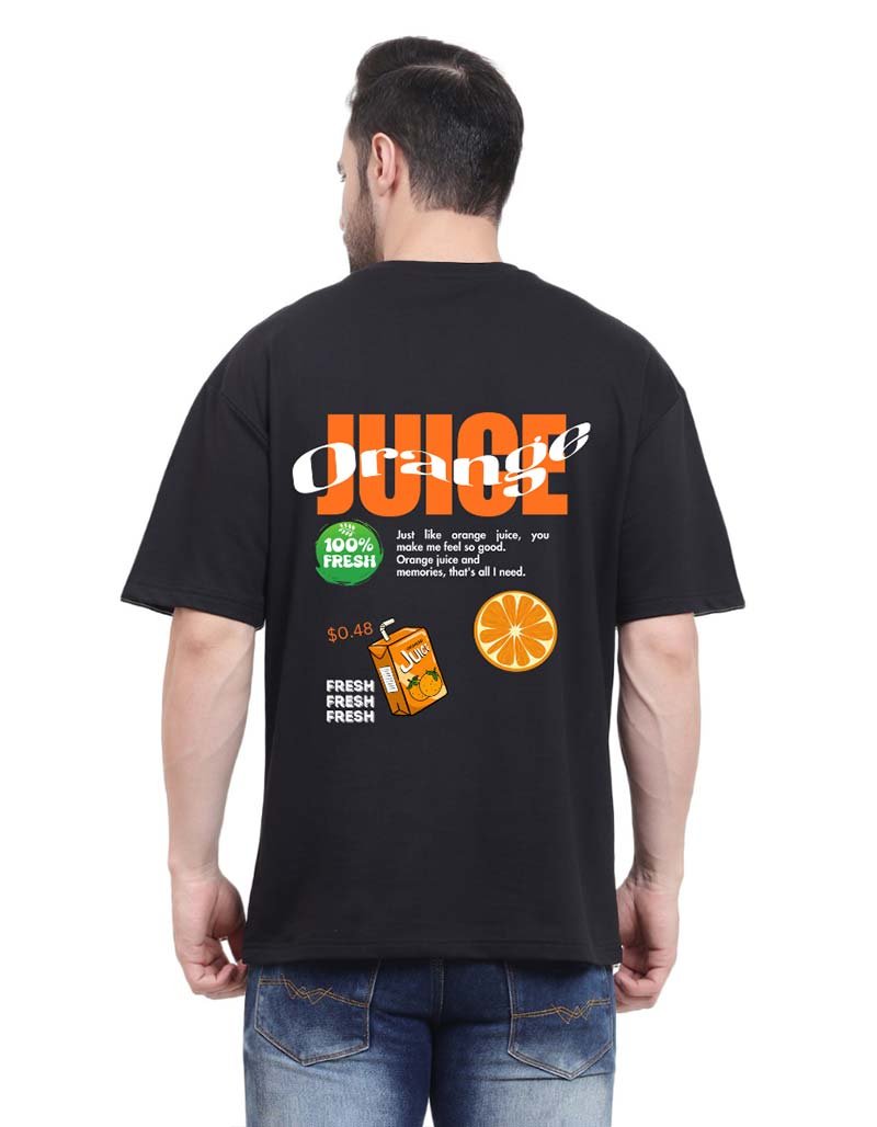 orange juice design oversized black t-shirt India trending 2025 Back